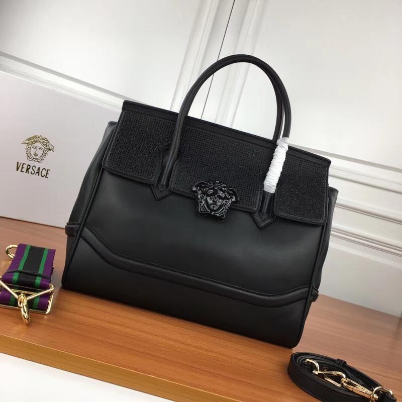 Versace Chain Handbags DBFF453 full leather plain diamond patch black